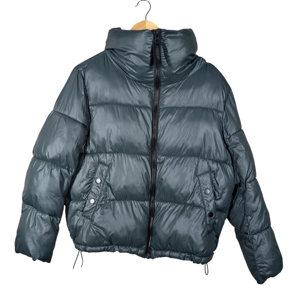 HUDSON‎ Cropped Puffer Jacket Zip Mock Neck Quilted Dark Blue/Green Women's S